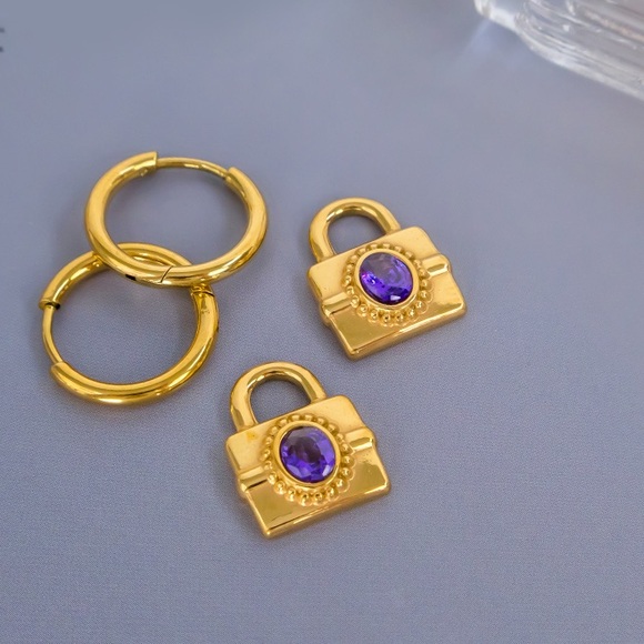 18K Gold Plated Padlock Earrings*Mini Hoop*Vintage Art Inspired Earrings*ML - Picture 6 of 6
